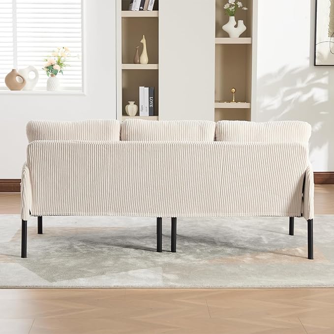 67 3 Seater Modern Couch Sofa Corduroy Fabric Upholstered Sofa for Small Space Living Room Bedroom Apartment Beige