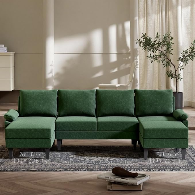 Sectional Couches for Living Room Furniture Sets 4 Seat Modular Sectional Sofas for Living Room Set with Removable Ottoman L Shaped Couch Set with 2 Armrest for Apartment Green