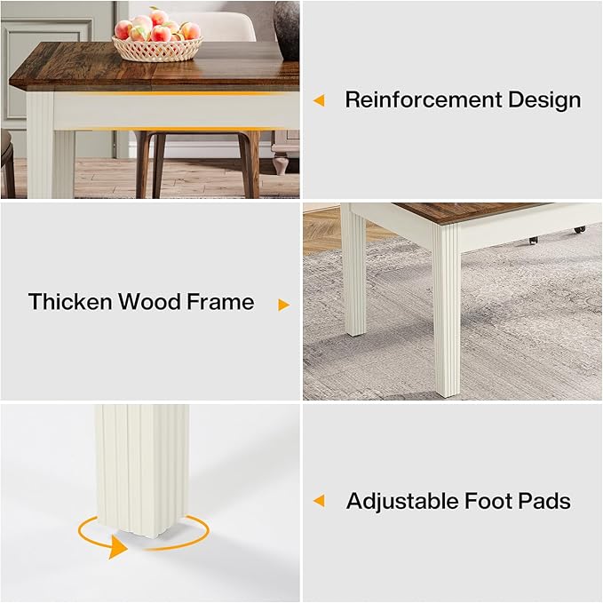 Tribesigns 62-Inch Computer Desk Large Office Executive Desk with Solid Wood Legs Modern Simple Laptop Desk Study Writing Table Workstation Furniture for Home Office Rustic Brown &amp Cream White