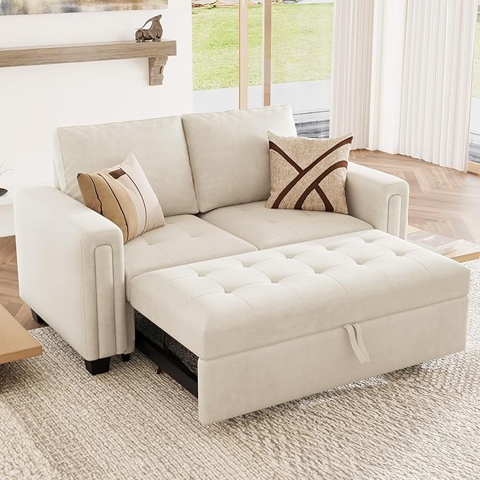 Belffin Pull Out Sofa Bed Module Part for Modular Sectional Sleeper Sofa Armless Loveseat with Pull Out Bed for Sectional Couch Beige