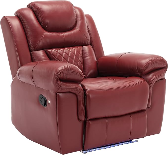 Merax Home Theater Seating Manual Recliner Chair with LED Light Strip for Living RoomBedroom Wind Red
