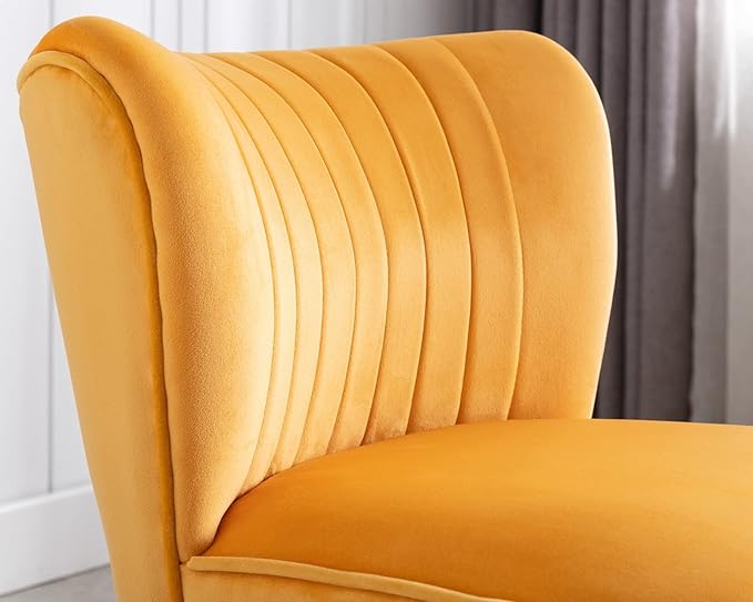 CIMOTA Velvet Accent Chairs Set of 2 Modern Armless Slipper Wingback Single Sofa Side Chair Comfy Corner Chair with Golden Legs for Living Room Bedroom Yellow