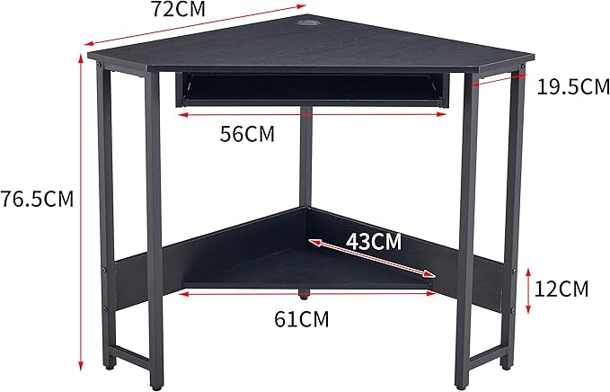 Triangle Computer DeskCorner Desk with Smooth Keyboard Tray&amp Storage ShelvesCompact Home OfficeSmall Desk with Sturdy Steel Frame As Workstation for Small SpaceBlack28.34''L 24''W 30.11''H