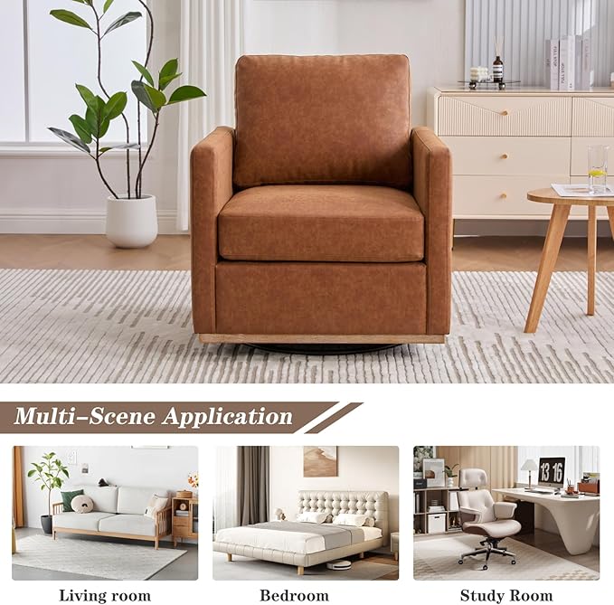 Mlmh &amp Kngwa 30.7 Swivel Accent Chairs Set of 2 Upholstered Accent Chair Modern Faux Leather Swivel Chair for Living Room Bedroom Brown