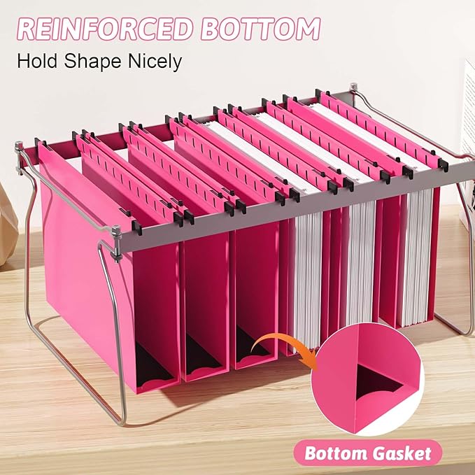 Extra Capacity Plastic Hanging File Folder Letter Size12 Pack Reinforced Hang Folders with Heavy Duty 2 Inch ExpansionPink Hanging File Folder Designed for Bulky Files