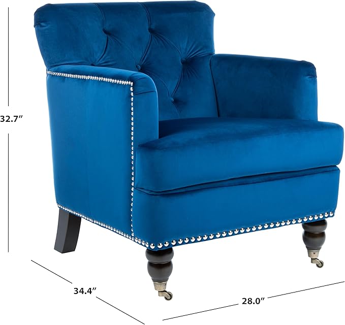Safavieh Home Colin Navy Velvet and Espresso Tufted Club Chair