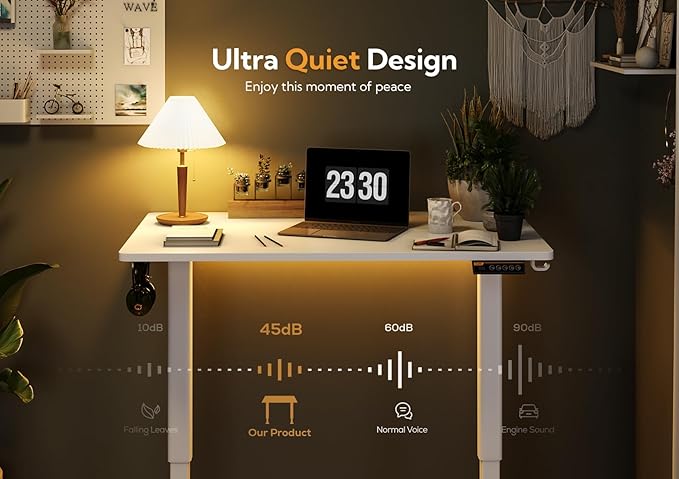 Seang Electric Standing Desk Adjustable Height Stand up Desk with 3 Memory Presets 48x24 Inch Sit Stand with Splice Board for Home Office Computer Workstation White Frame/White Top