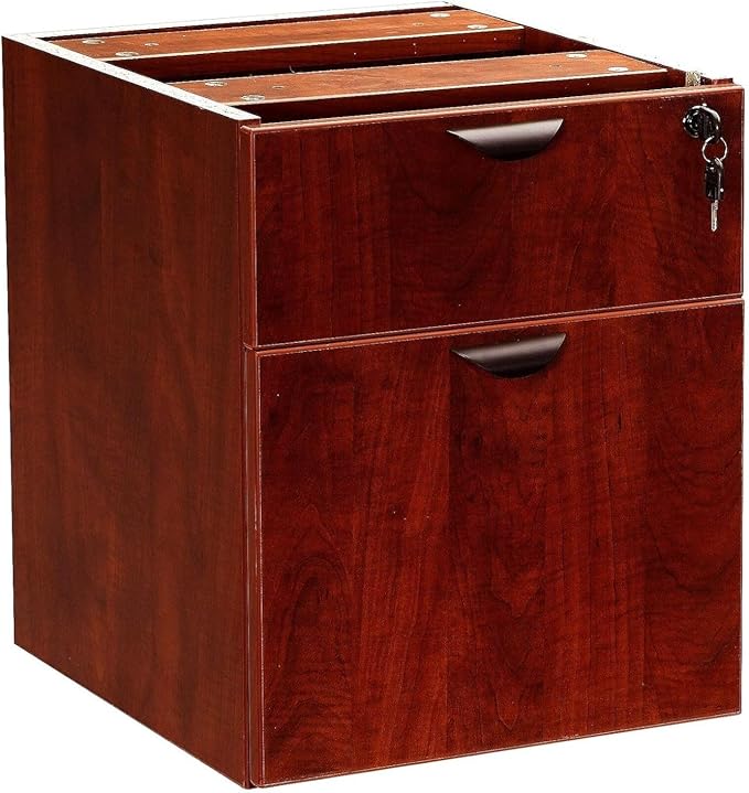 Hanging Pedestal Mahogany Finish Three Quarter Box File Storage Cabinet Mobile Mount Under Desk Organizer Vertical Filing Unit Durable Wood Composite Construction Lockable Drawer Smooth Glide