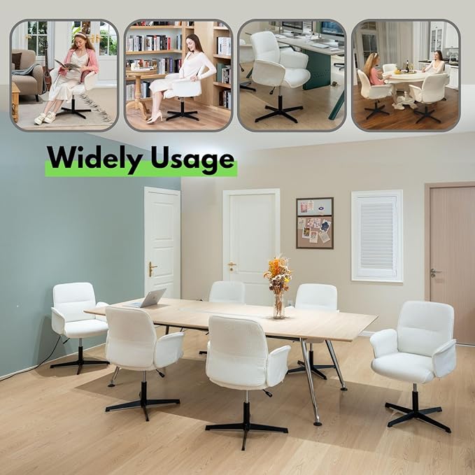 FurnitureR Relax Chair Featuring Fashionable Loop Yarn 12.6 INCHES X Base. Unique Living Room Chair with 360° Swivel Function and Height Adjustment Function White