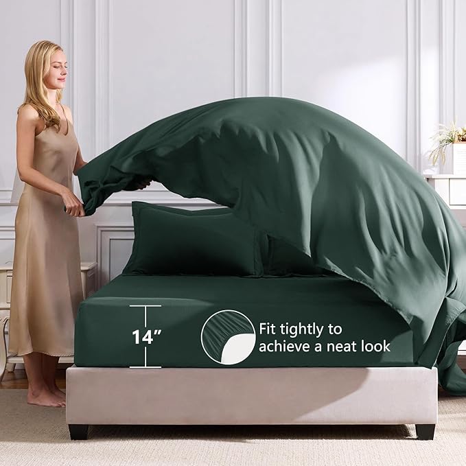CozyLux Queen Comforter Set Forest Green - Bed in a Bag Queen Size 7 Pieces Luxury Soft Bed Set for All Seasons Bedding Set with Down Alternative Comforter Sheets Pillowcases &amp Shams