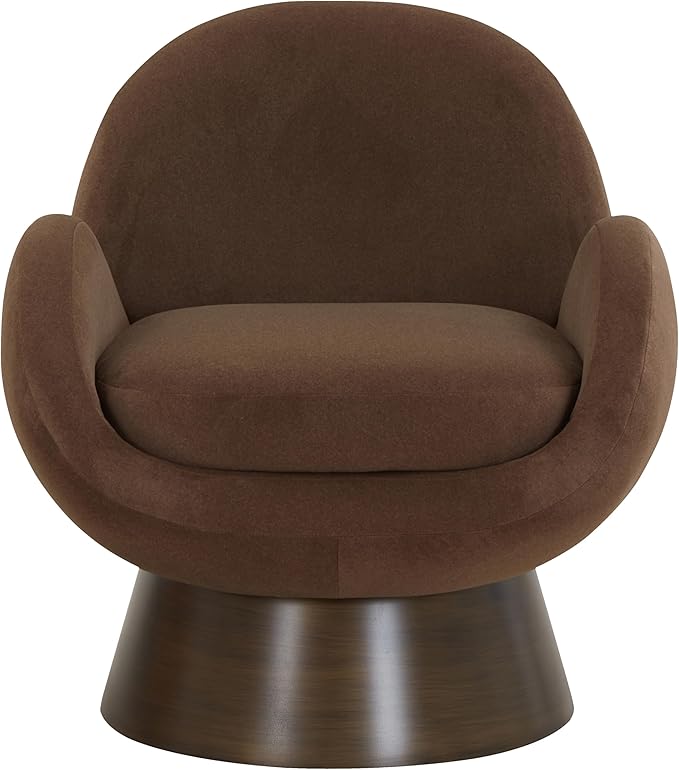 SAFAVIEH Couture Collection - Paolini Brown Upholstered Accent Chair Metal Swivel Base Sculptural Modern Design (SFV4880B)