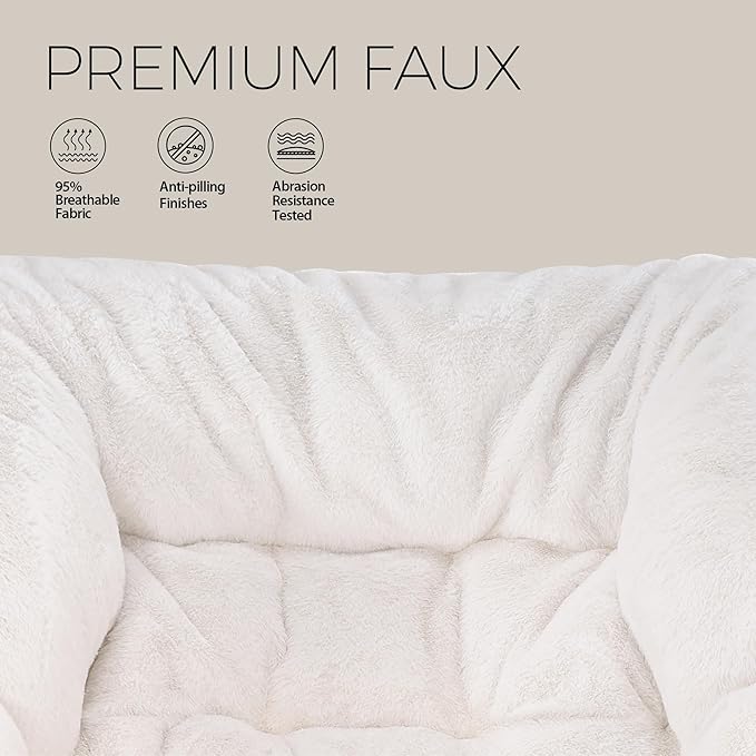 Walsham Folding Comfy Chair with Ottoman Faux Fur Soft Cozy Lounge Reading Papasan Chair with Footrest for Adults Kids Bedroom Living Room Dorms Small Space White