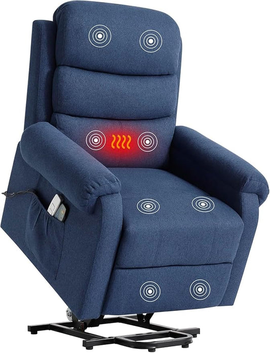 Power Lift Recliner Chair Recliners for Elderly with Heat and Massage Recliner Chair for Living Room with Infinite Position and Side Pocket USB Charge Port (Dark Blue)