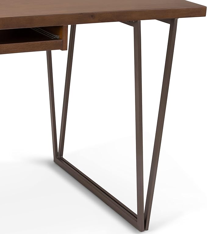 SIMPLIHOME Ryder SOLID WOOD Modern Industrial 66 inch Wide Writing Office Desk in Natural Aged Brown for the Office Desk Writing Table Workstation and Study Table