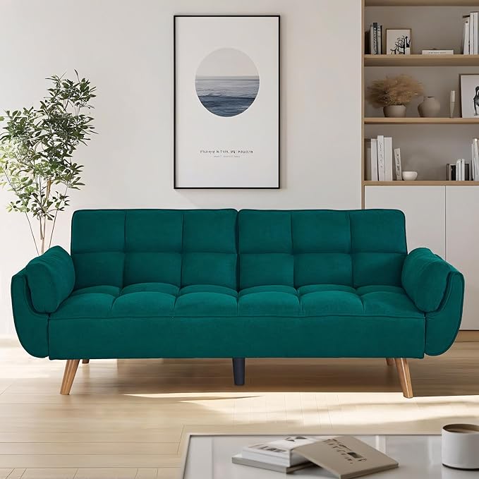 Convertible futon Sofa Bed Sleeper Sofa Bed with Adjustable backrest Small Space Small Sofa Living Room Bedroom (Green)