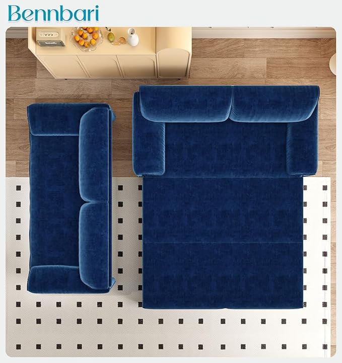 66'' Queen Pull Out Sofa Bed with Thickened Cushions 3-in-1 Convertible Velvet Sleeper Couch with Side Storage Loveseat Futon Lounge Recliner for Living Room Apartment Bedroom Small Space (Blue)