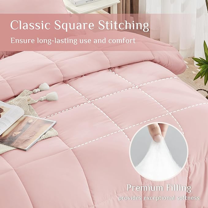 JOLLYVOGUE California King Comforter Set Ultra-Soft Bed in a Bag Cal King Size 7 Pieces Oeko-TEX Certified Bedding Set with Down Alternative Comforter Sheets Pillowcases &amp Shams Blush Pink
