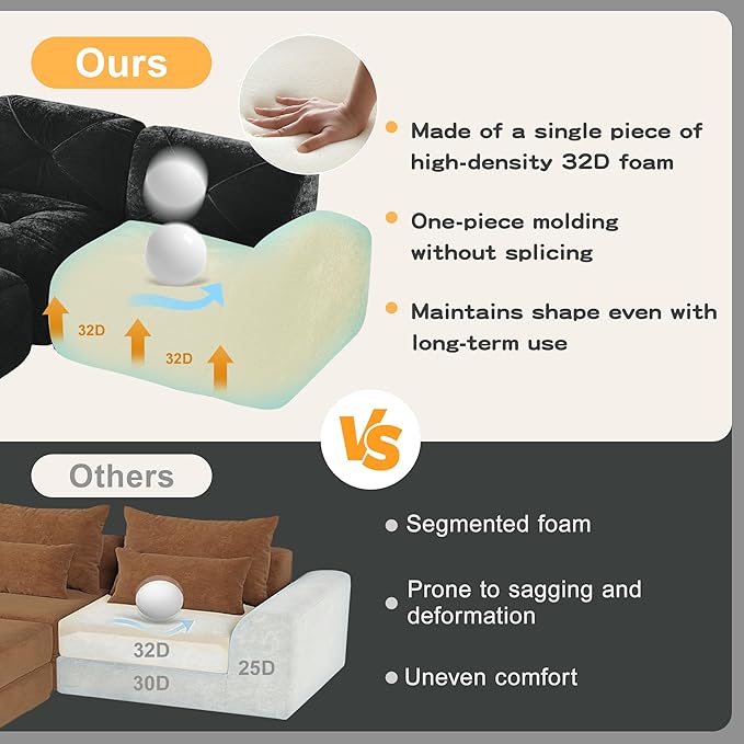 110-Inch Cloud Sectional Couches L-Shaped 4 Seat Boneless Modular Sofa with Ottoman Velvet Tufted Upholstered Boneless Couch Floor Full Foam Sofas for Living Room