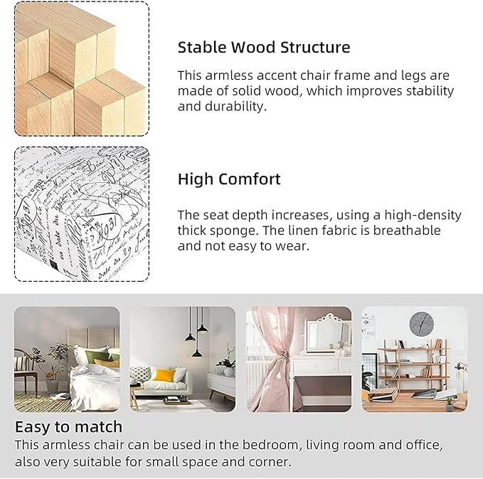 Armless Accent Chair for Bedrooms Modern Living Room Chairs with Thick Cushion &amp Solid Wood Legs Fabric Comfy Slipper Chair Accent Chairs Corner Side Chair Living Room Furniture White