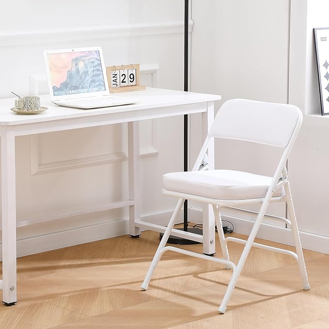 KAIHAOWIN Metal Folding Chairs with Vinyl Padded Seat Indoor Comfortable Upholstered Foldable Chairs with Ultra Thick Cushion-White