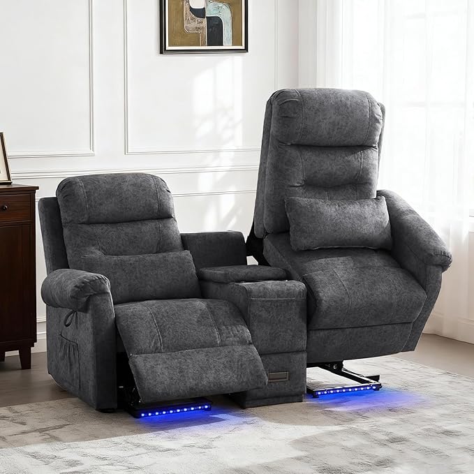 Power Lift Recliner LoveseatVelvet Reclining Loveseat Sofa RV Couch with ConsoleDual Power Lift Recliner Chair for Elderly with Heat and MassageElectric Lift Chairs for Living Room (Gray)