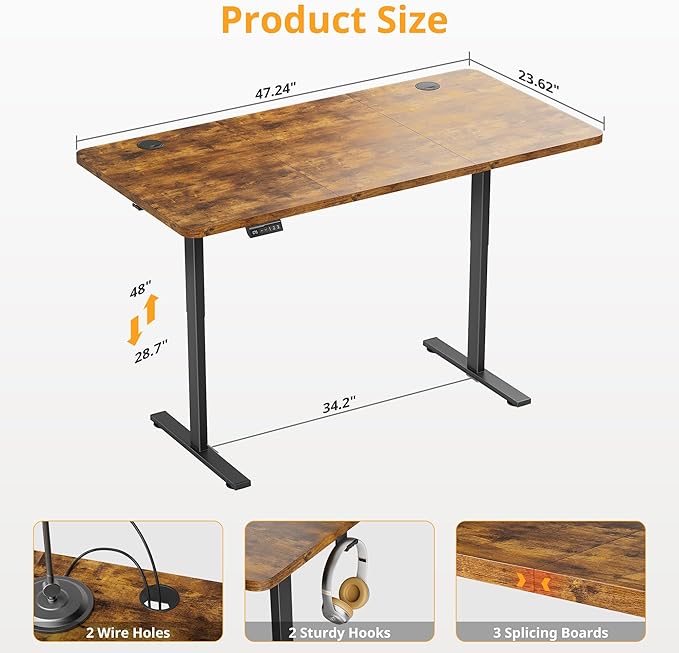Simple Deluxe 24x63 Inches Sit Stand up Desk Electric Standing Desks Standing Desk Adjustable Height Ergonomic Rising Computer Table with Memory Preset Rustic Brown