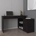 Tuhome Upton L-Shape Home Office Desk Modern Studio and Bedroom Study Table with Spacious Work Surface Built-in Shelves and Drawers for Storage Dark Wood Finish for Durability and Easy Maintenance