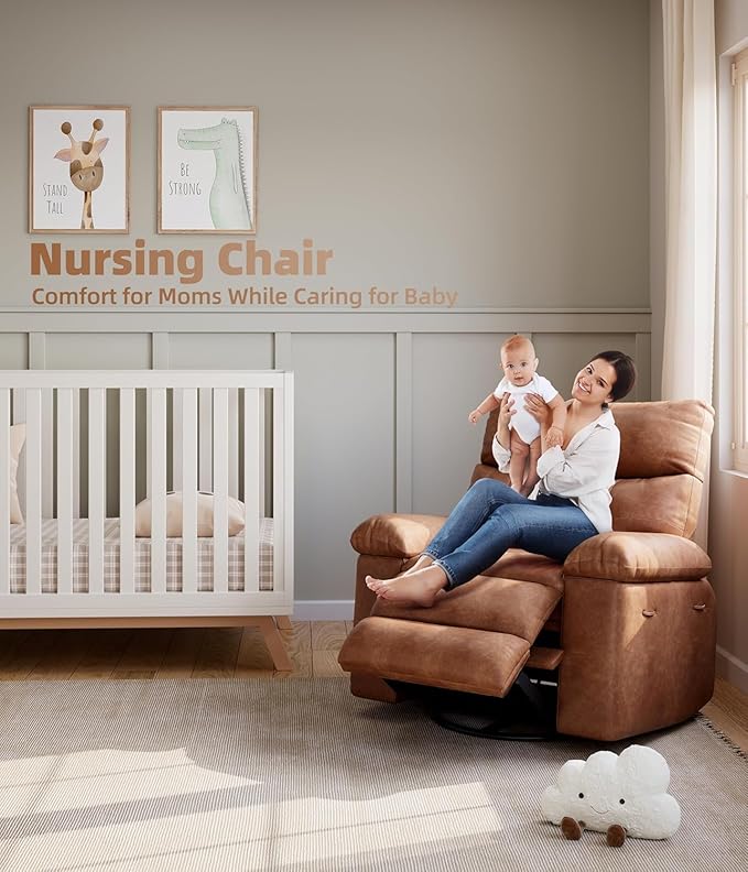Oversized Recliner Chair for Adult150°Recliner Chairs Ergonomic Nursery Chairs Extra Wide Manual ReclinersPU Leather Upholstery Soft Sofa Chair for LivingroomRetro