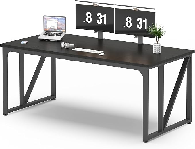 Computer Desk 70 Home Office Desk Large Desks with Wide Workstation Sturdy Metal Frame Thicker Tabletop Gaming Computer Desk for Home Office Workstation (Black-A)