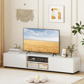 Tangkula Modern TV Stand for up to 70” TVs 63”L Minimalist Entertainment Center w/ 2 Doors &amp Open Shelves Media Console Table Storage Cabinet with 6 Support Feet for Living Room (White 63”L)