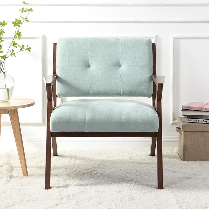 30 Mid-Century Modern Accent Chair with Plush Cushions Angled Arm Design and Sturdy Solid Wood Frame – Perfect for Cozy Living Room Bedroom Or Office Seating