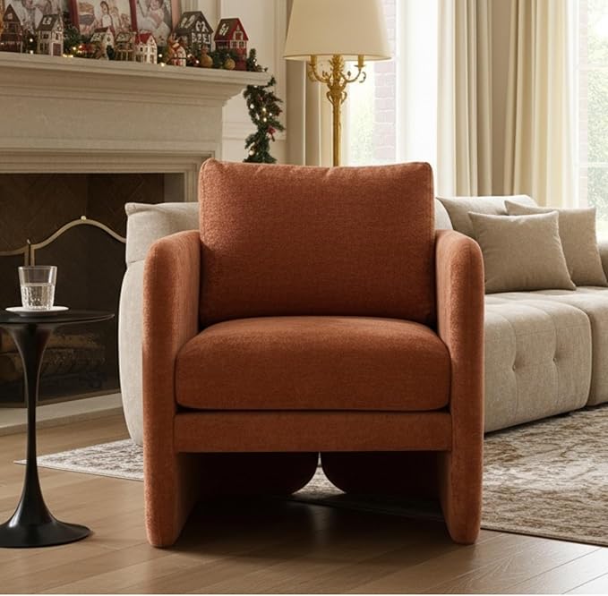 Modern Barrel Accent Chair Mid-Century Beige Chenille Fabric Armchair for Living Room Comfy Upholstered Reading Accent Chairs Single Sofa Chair for Bedroom Waiting Room Office1 PCS Orange