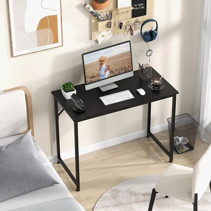 Giantex 40-Inch Black Small Computer Desk Home Office Writing Desk with Heavy-Duty Metal Frame Modern Simple Gaming Table PC Workstation Versatile Small Desk for Bedroom