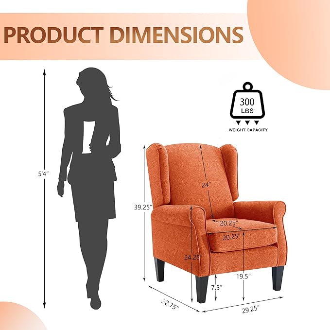 Accent Chair Set of 2 Modern Living Room Chairs with Wingback Comfy Upholstered High Back Single Sofa for Bedroom Mid-Century Reading Armchair Sillas para Sala