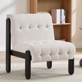 Modern Armless Accent Chair for Living Room Beige Chenille Button Tufted Upholstered Lounge Reading Chair with Black Wood Frame