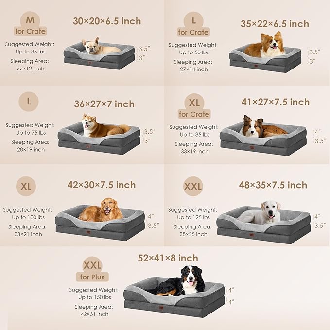 EHEYCIGA Orthopedic Dog Bed for Medium Dog 35x22x6.5 Inch Memory Foam Dog Couch Bed with Sides Waterproof Liner &amp Washable Removable Cover Bolster Pet Sofa Grey