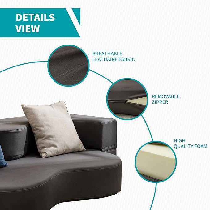 BALUS Futon Sofa Bed Faux Leather Convertible Floor Sofa Bed with Memory Foam Foldable Folding Couch Beds for Living Room Guest Room Apartment Full Size Dark Gray