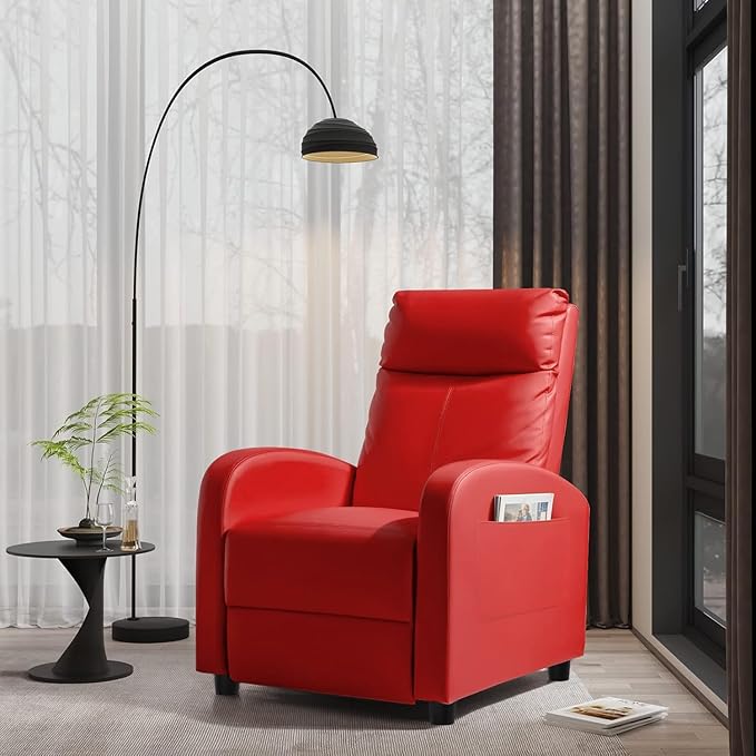 Homall Recliner Chair Recliner Sofa for Adults Recliners Home Theater Seating with Lumbar Support Reclining Sofa Chair for Living Room (Leather Red)
