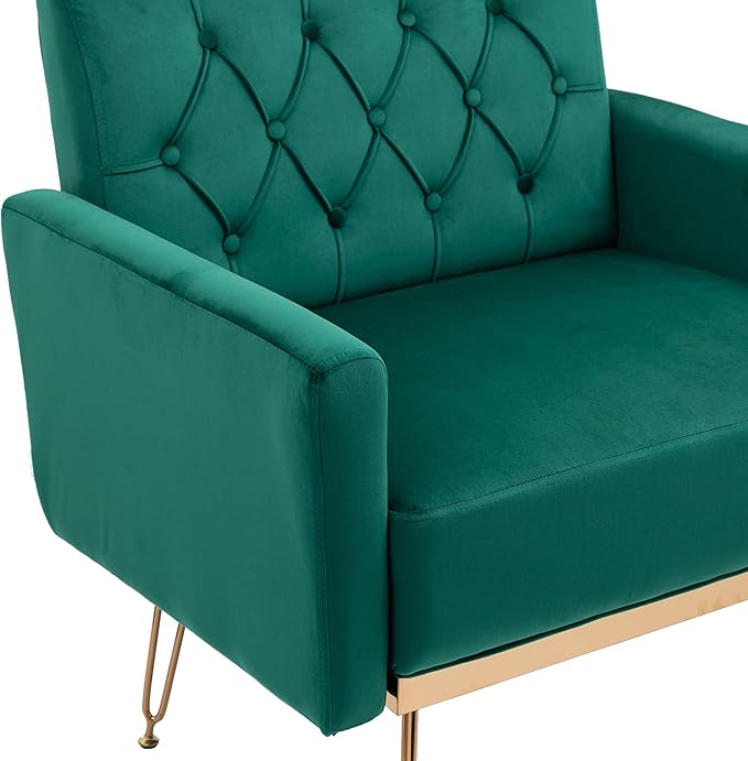 Velvet Accent Chair Upholstered Living Room Accent Armchair Leisure Single Chairs with Rose Golden feet Tufted Sofa Chairs for Home Office Living Room Bedroom Small Space (Green)