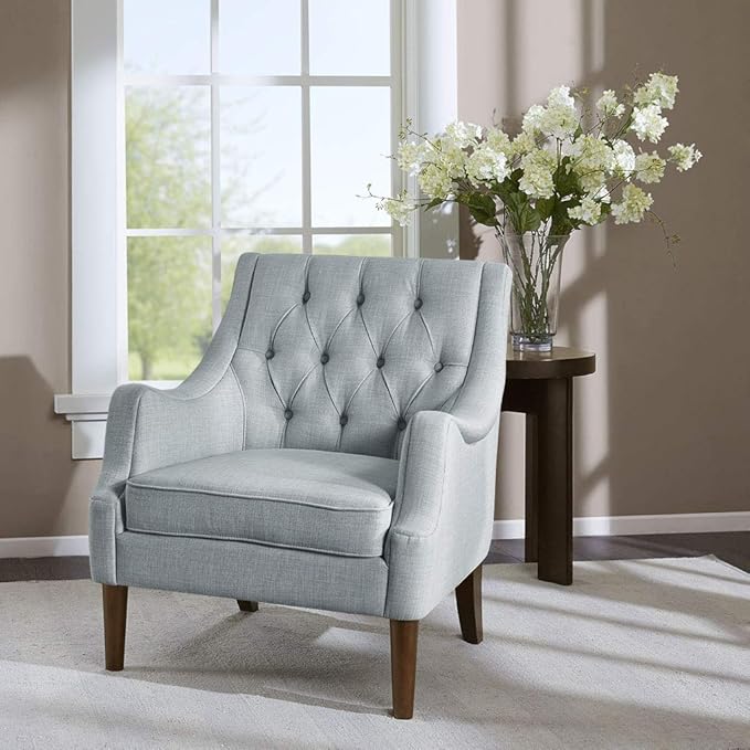 Button Tufted Accent Chair Dusty Blue Button Tufted Back Living Room Decor Cozy Addition