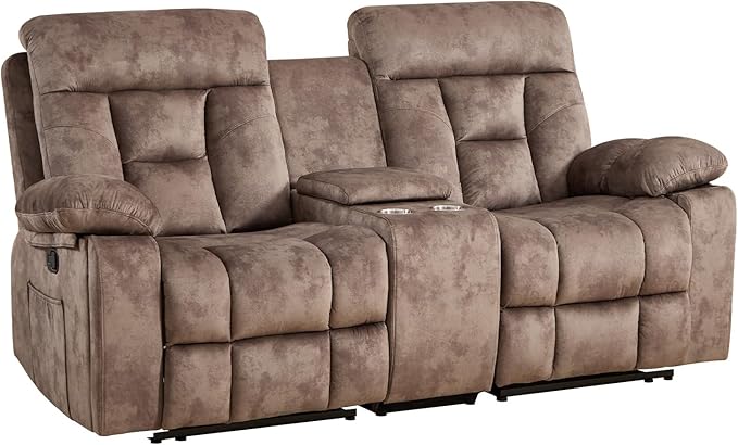 EBELLO Loveseat Recliner Sofa for Living Room Extra Wide Modern Overstuffed 2 Seat Reclining Manual Sofa Chair with Hidden Armrest Cup Holders Breathable Fabric Brown