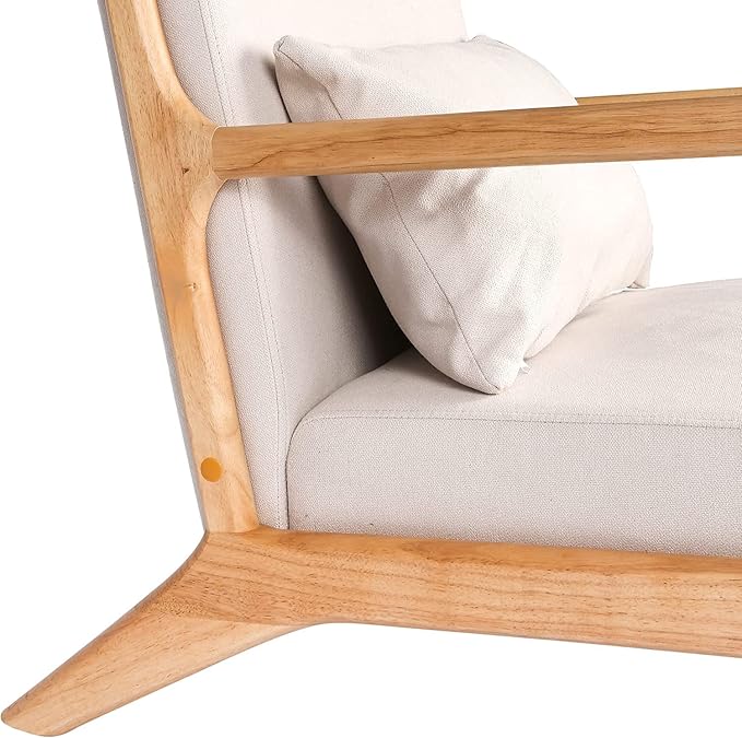 LUCKYERMORE Modern Accent ChairSet of 2 Reading Armchairs with Adjustable Headrest Upholstered Linen Lounge ChairSolid Wood Comfy Chair for Living Room Bedroom Apartment Beige