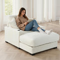 41 Chaise Lounge Indoor Comfy Reading Chair with 2 PillowsUSB Charger Cup Holder Adjustable Backrest Corduroy Sofa Bed Lazy Chair Sleeper Couch Small Couch for Apartment Whtie