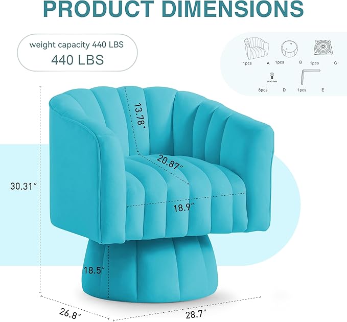 YSICK Swivel Accent Chair 360°Swivel Barrel Chair Modern Ottoman with Velvet Fabric Mid-Century Ottoman with Wide Upholstered Round Armchair for Living Room Lounge BedroomTeal