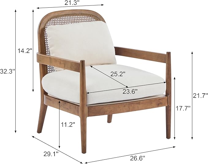 Christopher Knight Home Nadine Modern Club Chair Set of 2 with Cushion Wooden Living Room Accent Chair with Rattan Open Back Bedroom Comfy Reading Chair Beige+Light Brown