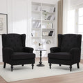 Accent Chair Set of 2 Mid Century Modern Fabric Wingback Chair Upholstered Armchair with High Back and Vintage Legs Comfy Single Sofa Side Reading Chair for Living Room Bedroom Black