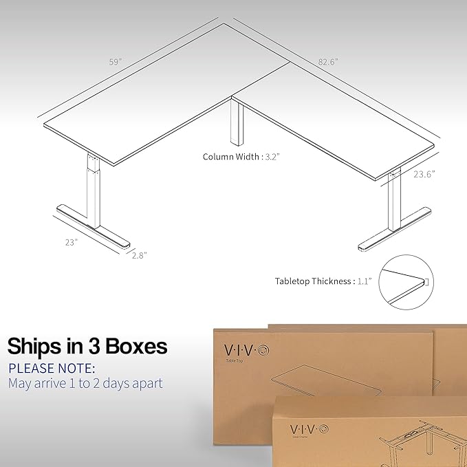 VIVO Electric Height Adjustable 83 x 60 inch Corner Stand Up Desk 2 Light Wood Solid Table Tops White Frame Memory Controller L-Shaped Workstation 3E Series DESK-KIT-3E8C