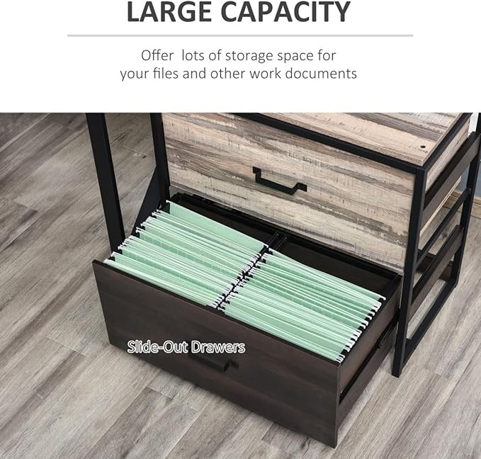 Wide 2-Drawer Lateral File Cabinet with Adjustable Metal Hanging Bars for A4 Letter &amp Legal Files Rustic Wood and Steel Storage Organizer for Home Office Anti-Tip Design