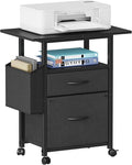 GYIIYUO 2 Drawer File Cabinet with 24'' Extended Desktop Mobile Filing Cabinet Rolling File Cabinet with Side Bag Fabric Drawer Fits A4/Letter Size Printer Stand Home Office Black