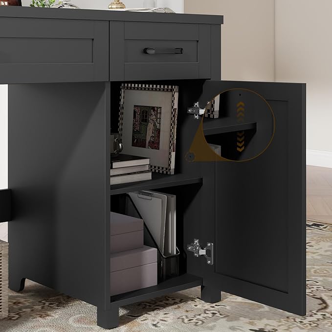Farmhouse 47 Executive Desk Computer Desk with Drawers and Storage Cabinet Workstation Computer Desk for Home Office Study.Pure Black